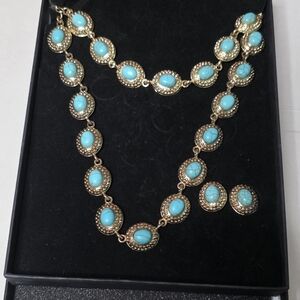 Elegant Gold and Turquoise 3pc. Costume Necklace Set